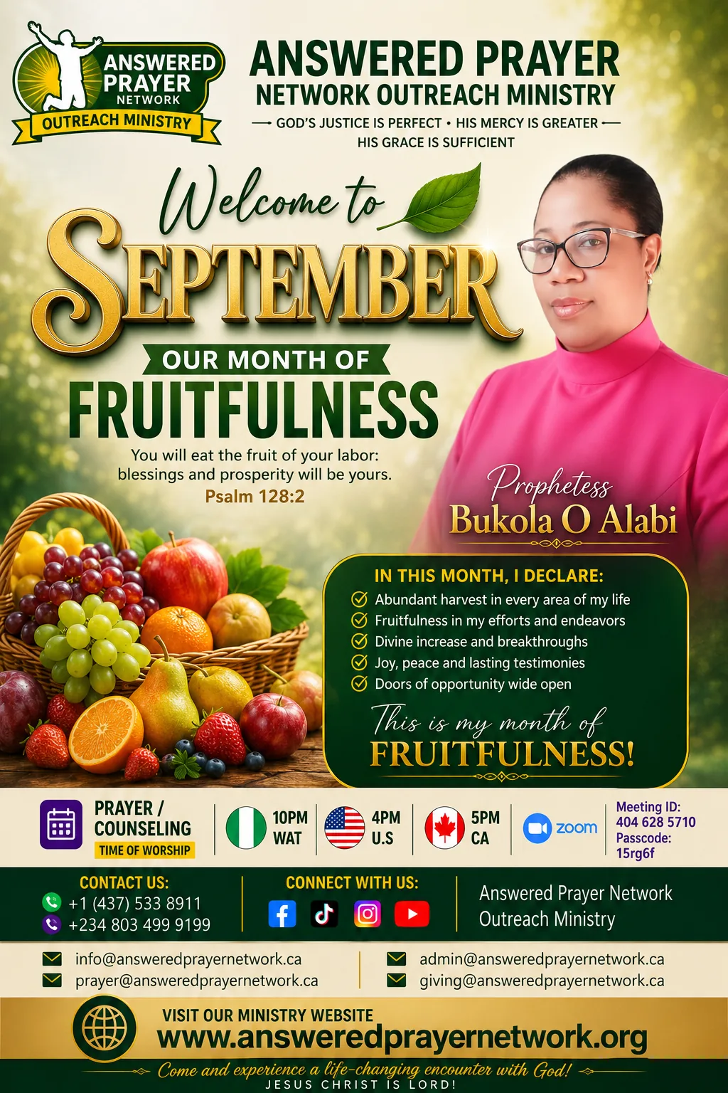 PRAYER FOR THE NEW MONTH OF SEPTEMBER — OUR MONTH OF FRUITFULNESS.