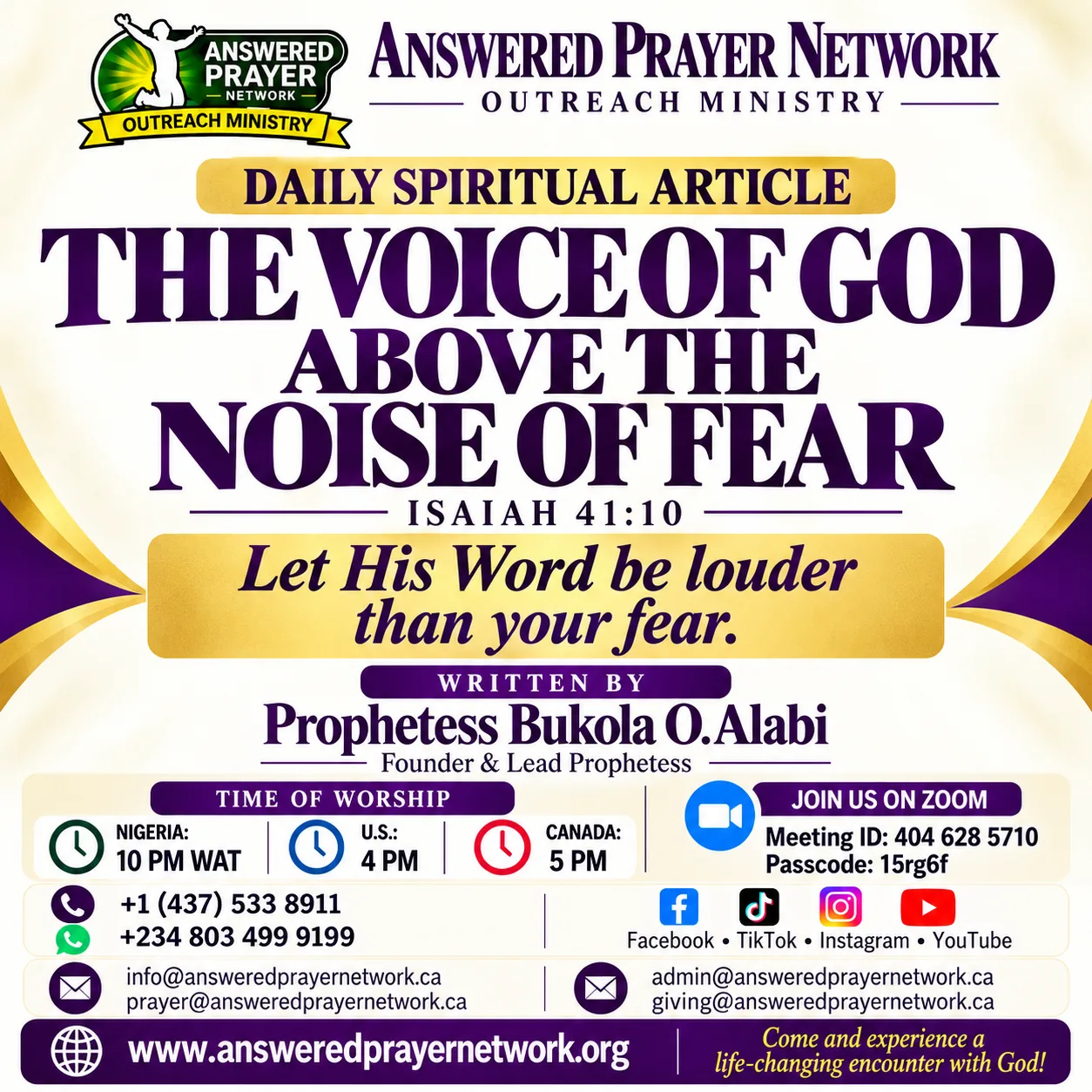 THE VOICE OF GOD ABOVE THE NOISE OF FEAR